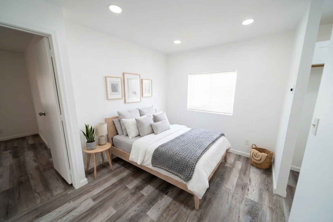 Bedroom staged in Scandinavian style — real StageMLS render